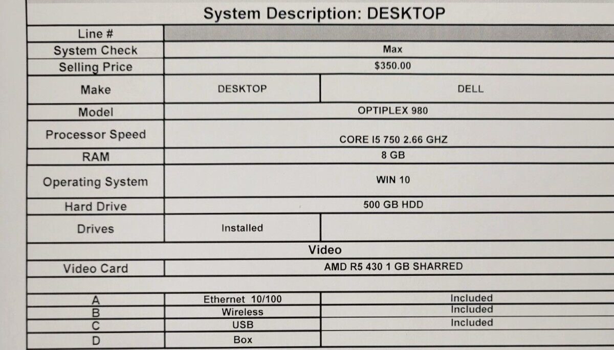 (29868-1) Tour de bureau Dell Optiplex 980