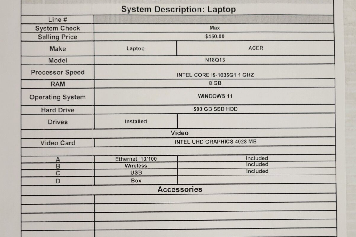 (46482-1) Acer N18Q13 Laptop Computer