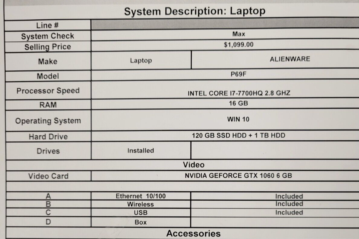 (48629-1) Alienware P69F Gaming Laptop