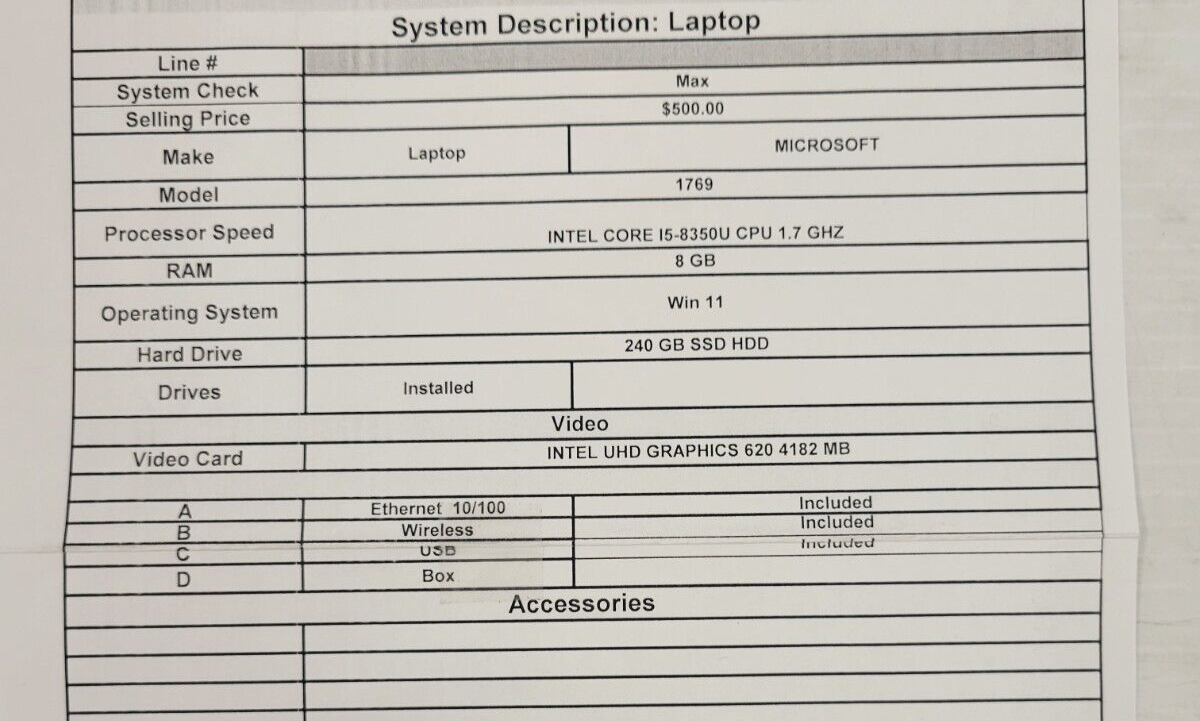 (46086-1) Microsoft 1769 Laptop