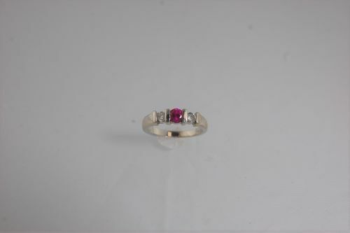 (I-7149) BAGUE EN OR BLANC 14K AVEC PIERRE ROSE ET DIAMANTS